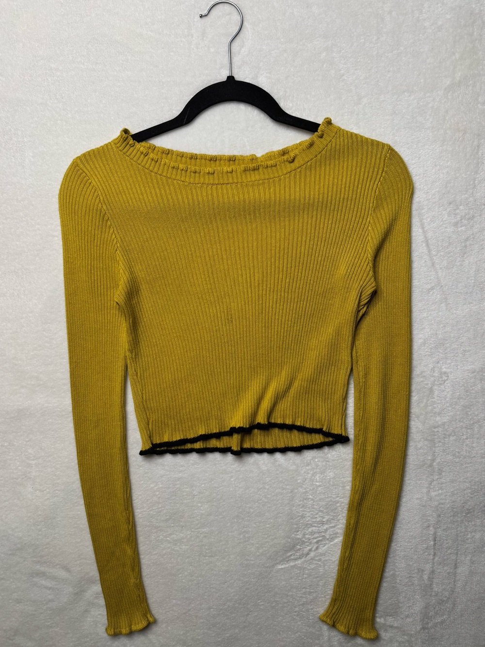 For Love And Lemons Bateau Neckline Sweater Mustard Ribbed Lyocell Small